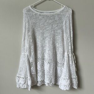 New York & Company White Bell Sleeve Lace Detail‎ Sweater